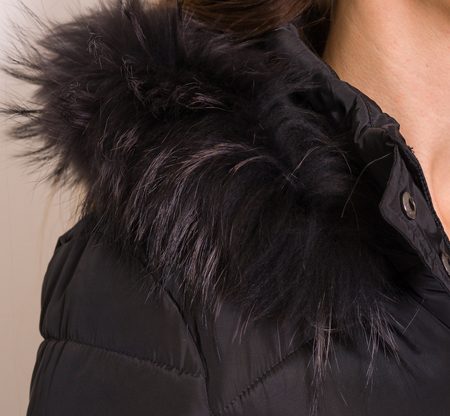 Women's winter jacket with real fox fur Due Linee - Black -