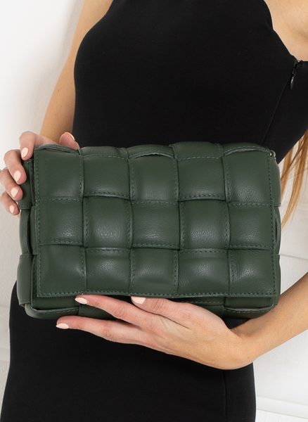 Kožená crossbody kabelka / psaníčko proplétané - tmavě zelená -