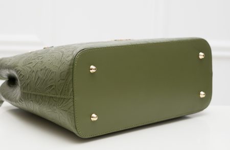 Kožená kabelka s květy přes rameno - tmavě zelená -
