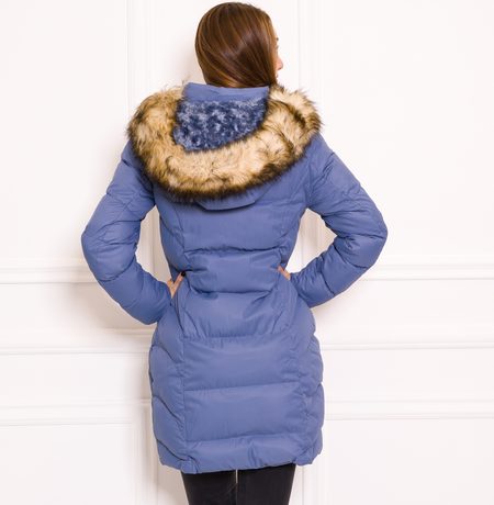 Dámska zimná oversize bunda s čiernym zipsom - modrá -