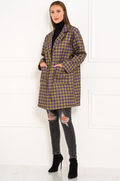 Dámský oversize kabát pepito vzor zeleno-purpurový -