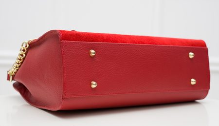 Dámská kožená kabelka se zámkem a řetízkem semiš - červená -