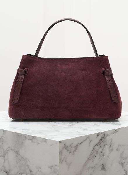 Kožená kabelka z broušené kůže do ruky vínová -