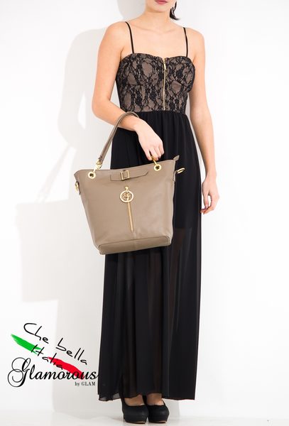 Dámská kožená kabelka se zipem - béžová -