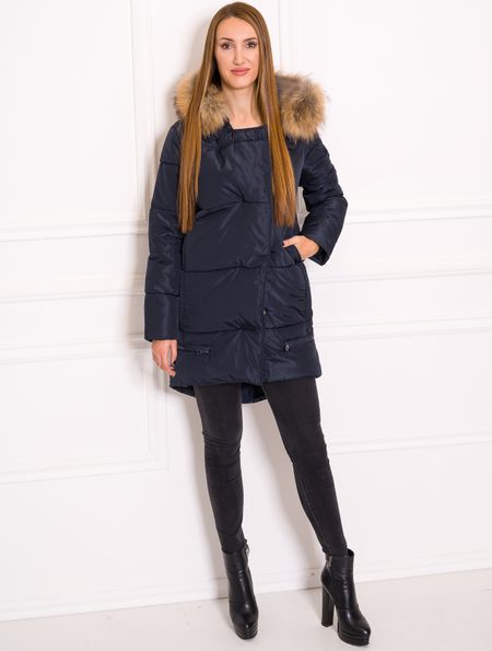 Women's winter jacket with real fox fur Due Linee - Dark blue -