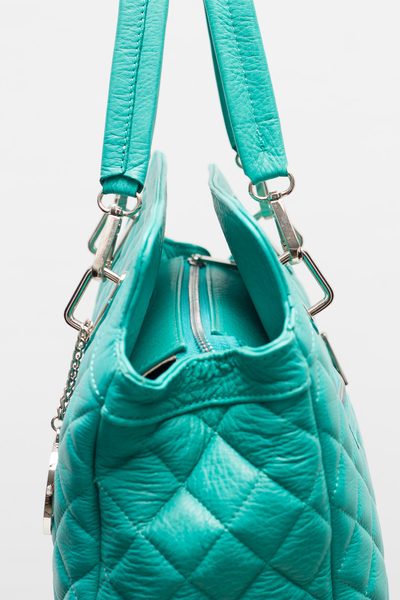 Dámská kožená kabelka prošívaná zeleno - modrá -