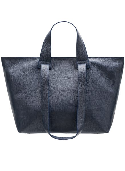 Kožená velká kabelka s krátkým a dlouhým poutkem - tmavě modrá -
