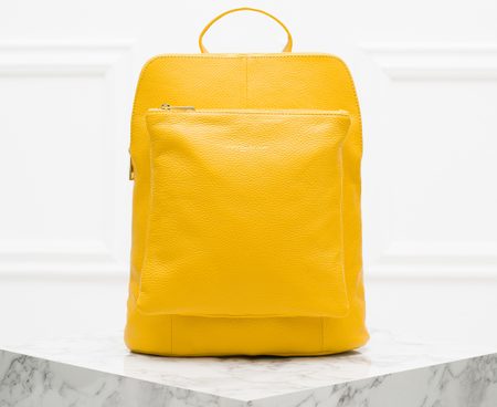Dámský kožený batoh jednoduchý - žlutá -