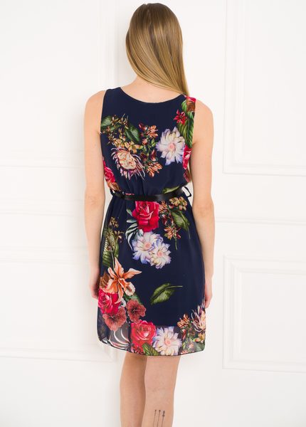 Letné šifónové šaty s kvetmi tmavo modré -