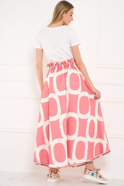 Dámska dlhá sukňa so vzorom ružovo - biela -