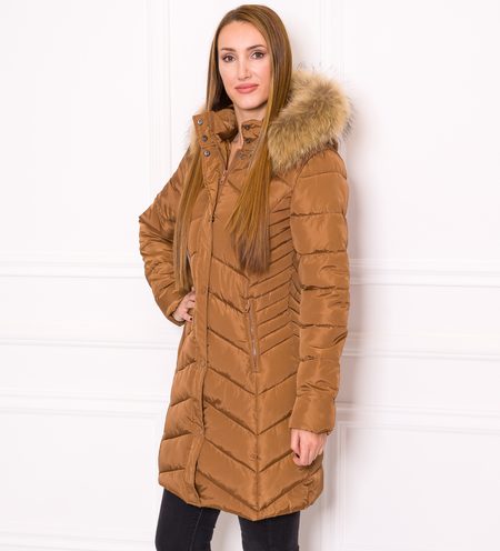 Chaqueta de invierno para mujer con piel de zorro real Due Linee - Marrón -