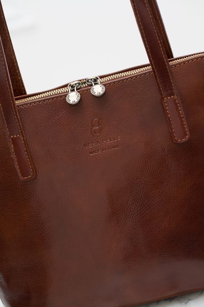 Dámská kožená kabelka s dlouhými poutky - marrone -