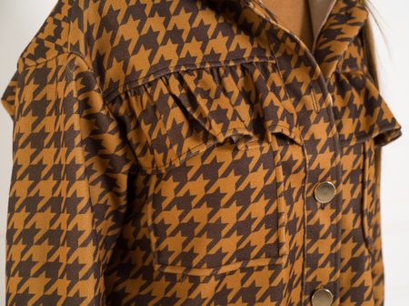 Dámský oversize kabát pepito vzor s volány hořčicový -