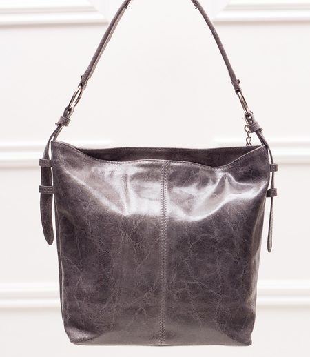 Dámska kožená kabelka sivá mäkká lesklá -