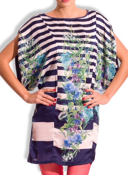 GbyG Tunika s proužky a květy - modrá -