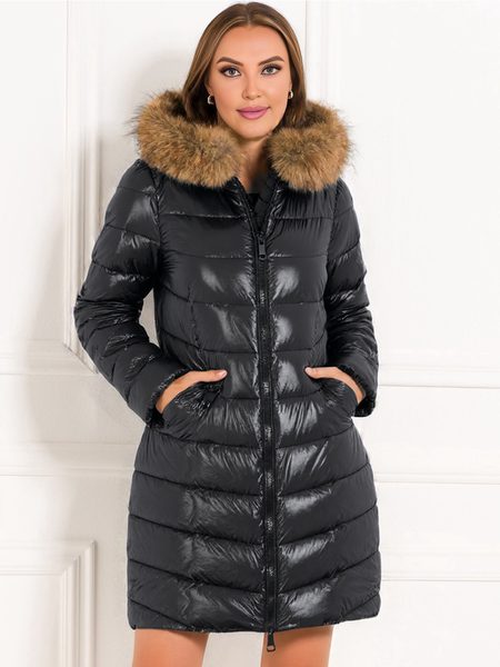 Winter jacket with real fox fur Due Linee - Black -
