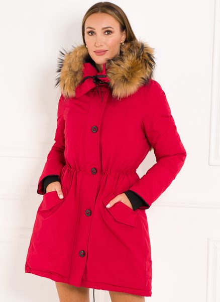 Chaqueta de invierno para mujer con piel de zorro real Due Linee - Rojo -