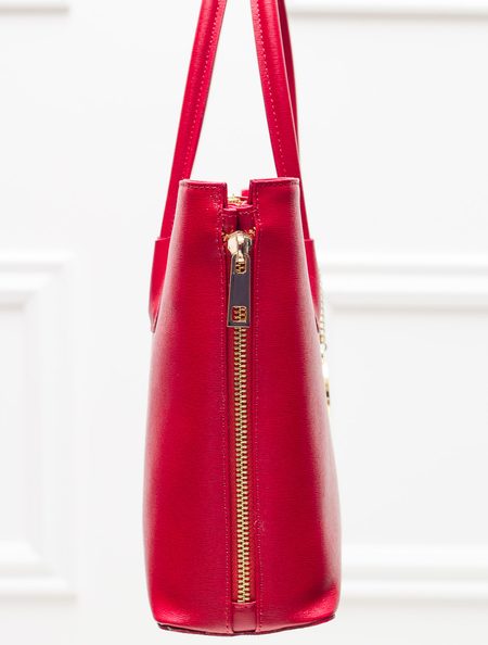 Dámska kožená kabelka so zipsom na boku - červená -