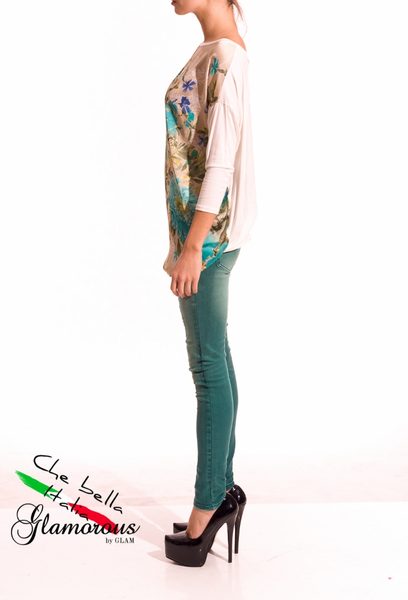 Tunika motiv květiny béžová -