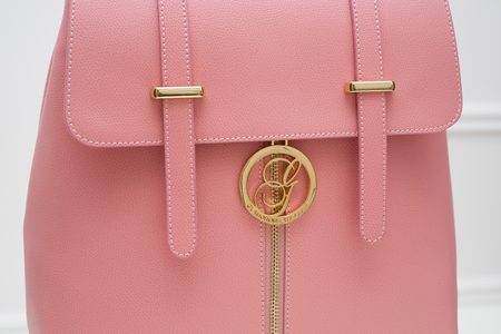 Dámský kožený batoh na patenty ražený - světle růžový -