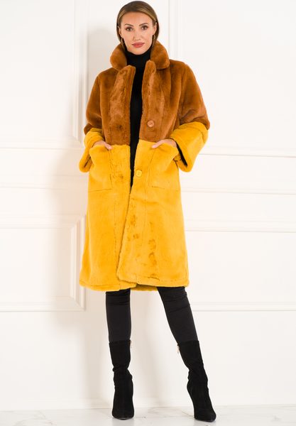 Dámský oboustranný kabát hnědo - žlutá -