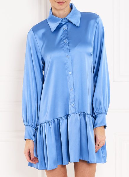 Dámske lesklé šaty s dlhým rukávom - svetlo modrá -