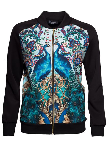 Dámský bundička na zip se vzorem páva -
