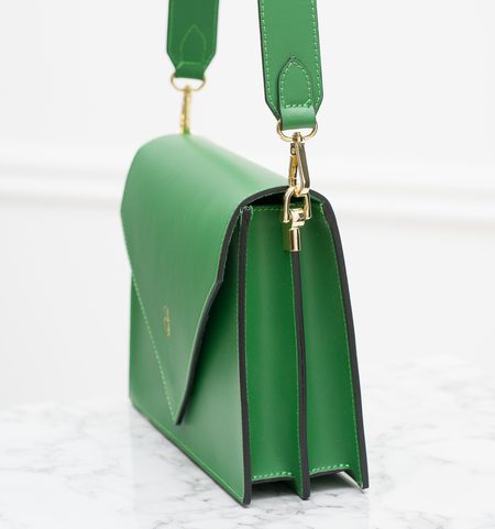 Kožená kabelka pevná přes rameno na patent - zelená -