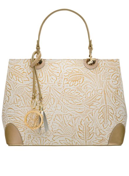 Dámská kožená kabelka ražená s květy - zlatá -