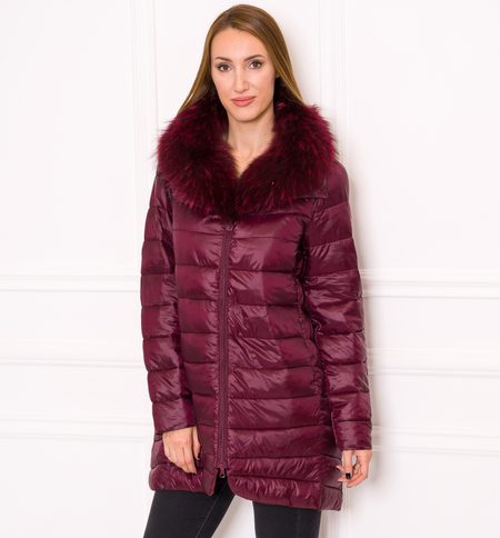 Women's winter jacket with real fox fur Due Linee - Wine -