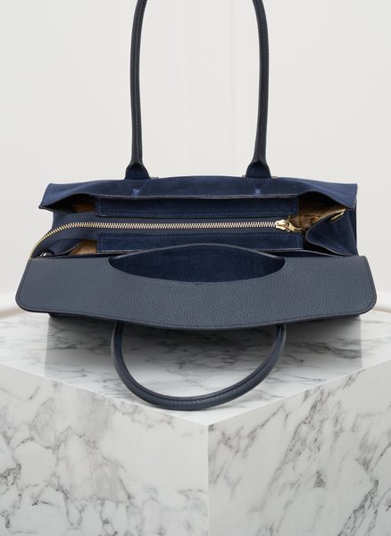 Tmavě modrá kabelka z pravé kůže - semiš -