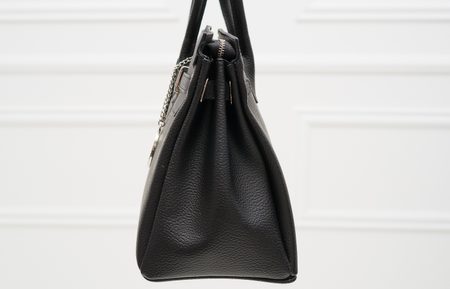 Dámska kožená kabelka so strieborným kovaním - čierna -