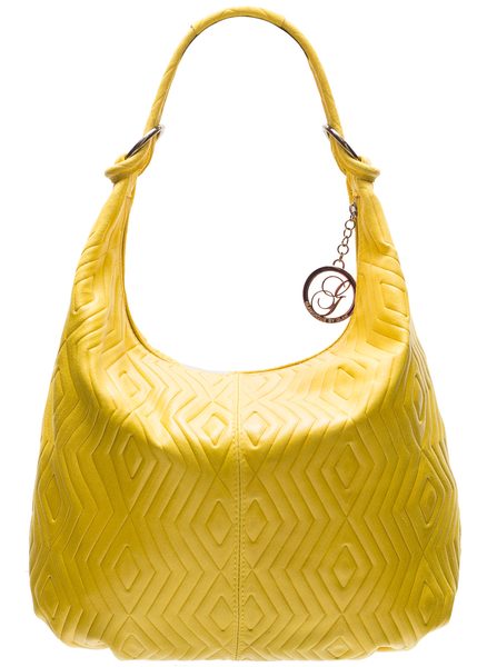 Dámska kožená kabelka cez rameno s kruzky s motívom - žltá -