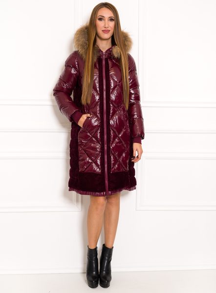 Women's winter jacket with real fox fur Due Linee - Wine -