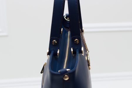 Dámská kožená kabelka do ruky se zlatým kováním - tmavě modrá -