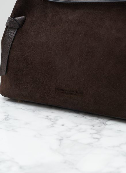 Kožená kabelka z broušené kůže do ruky tmavě hnědá -