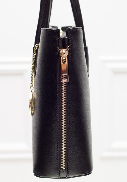 Dámska kožená kabelka so zipsom na boku - čierna -