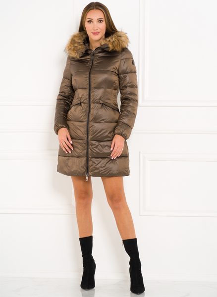 Női téli kabát eredeti rókaszőrrel Due Linee - Barna -