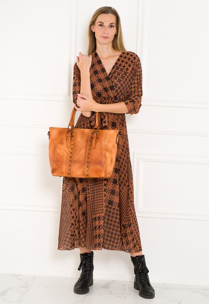 Damska skórzana torebka na ramię Glamorous by GLAM Santa Croce -brązowy