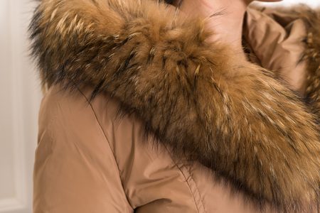 Women's winter jacket with real fox fur Due Linee - Beige -