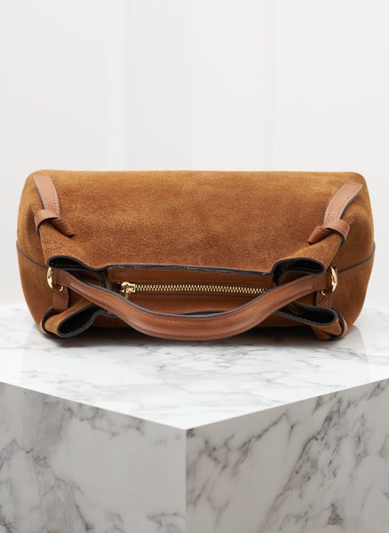 Kožená kabelka z broušené kůže do ruky hnědá -