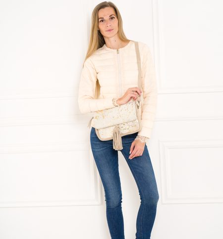 Bolso de cuero crossbody para mujer Due Linee - Beige -