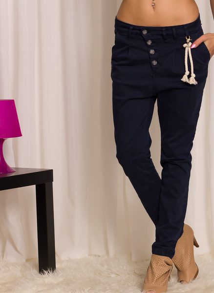 Dámské tmavě modré kalhoty s nízkým sedem -