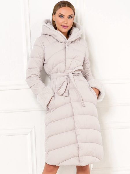 Dámská zimní bunda krémová s páskem -