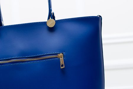 Dámská kožená kabelka do ruky se zlatým kováním - královsky modrá -
