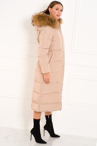 Chaqueta de invierno para mujer con piel de zorro real Due Linee - Beige -