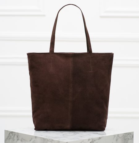 Dámska kožená kabelka veľká cez rameno so srsťou - tmavo hnedá -