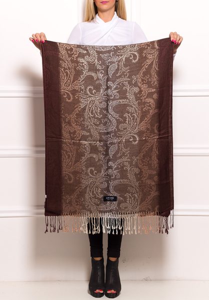 Dámská šála barevná s pruhy - hnědá -