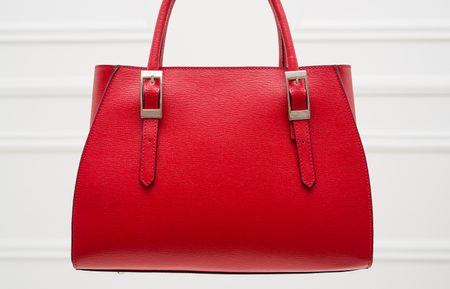 Kožená kabelka s přezkami saffiano - červená -