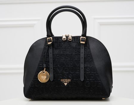 Guess Luxe kožená kabelka se srstí černá -